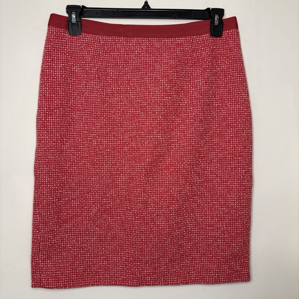 Boden Womens 10R Pencil Skirt Red White Textured Cotton Blend Tweed Office